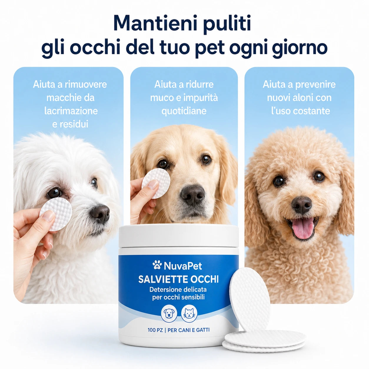 Kit Dischetti Detergenti per Occhi di Cani e Gatti